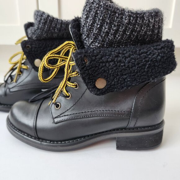 Musse & Cloud Shoes - Musse & Cloud Black Leather Boot Sweater Sherpa Hiking Ankle Fall Winter Cute